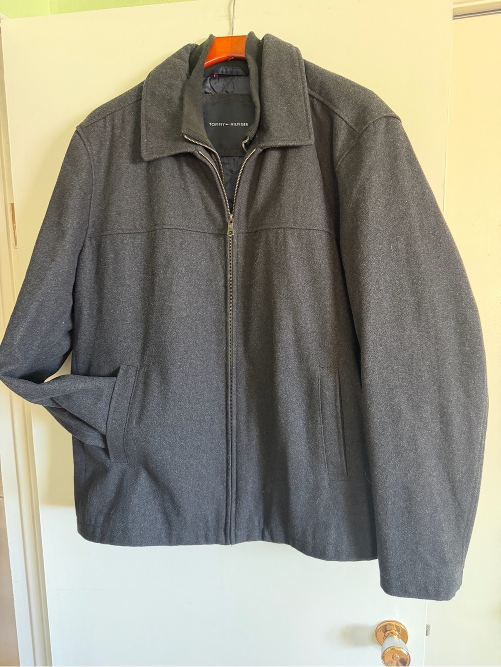 Tommy Hilfiger Men's Wool Charcoal Zip-Front Jacket